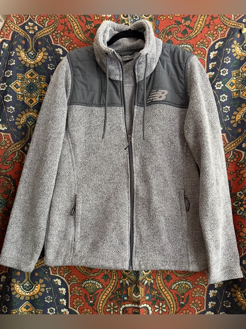 New Balance Men’s Gray Quilted-Panel Heather Fleece Jacket